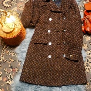 DEPT. Plaid/checked gold/black pattern button down, SMALL/DAINTY MEDIUM peacoat